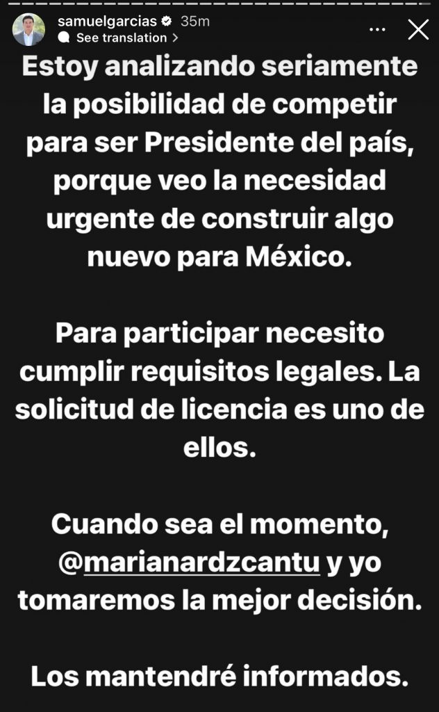 instagram-samuel-garcia-licencia-presidencia